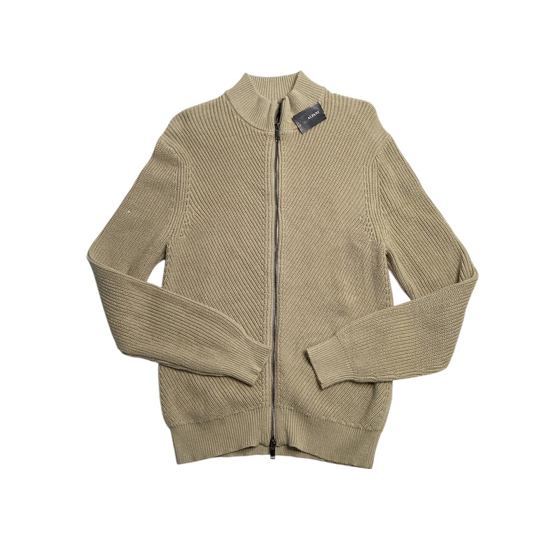 Alfani Men's Heavy Rib Full Zip Front Sweater Jacket Tan Twill XL