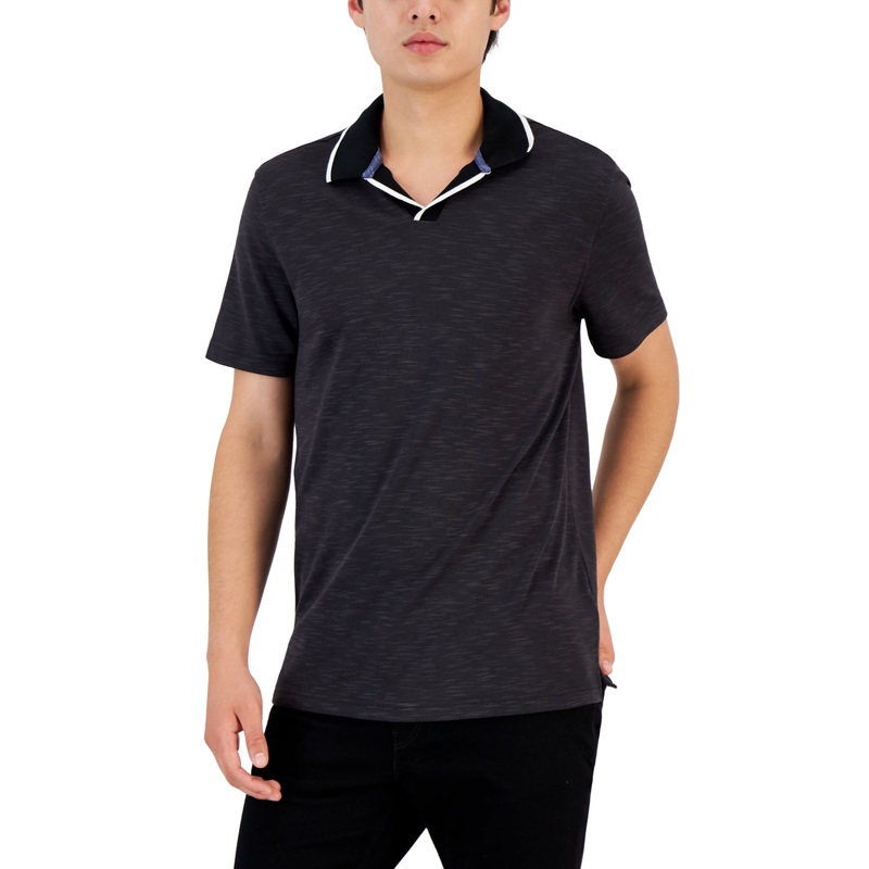 Alfani Men's Johnny Collar Short Sleeve Polo Shirt  Deep Black Large