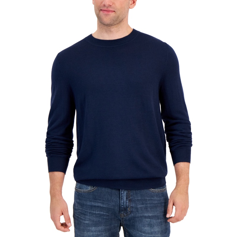 Alfani Men's Long Sleeve Crewneck Merino Sweater Neo Navy Blue 3XL