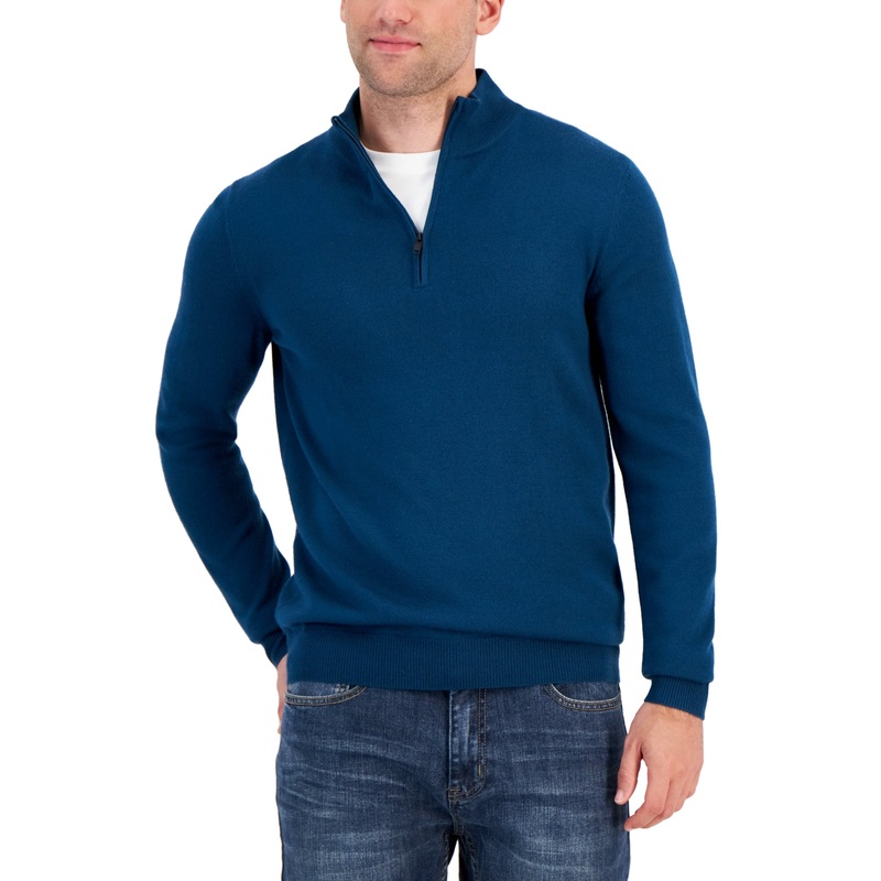 Alfani Men's Long Sleeve Half Zip Merino Sweater Dark Kale Blue 3XL
