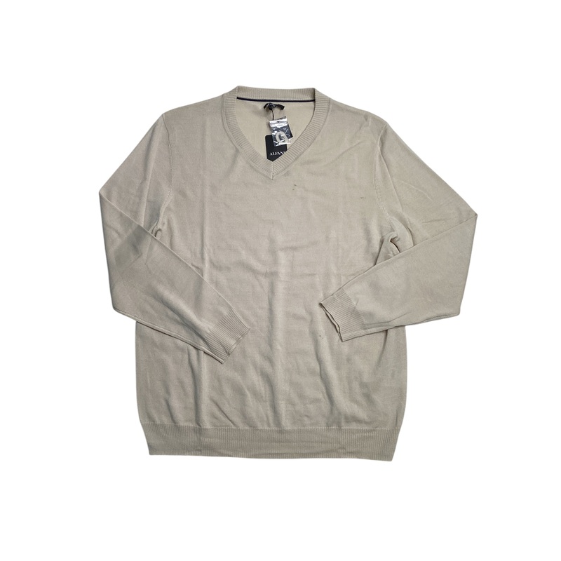 Alfani Men's Long Sleeve V Neck Merino Sweater Brown Rice Medium