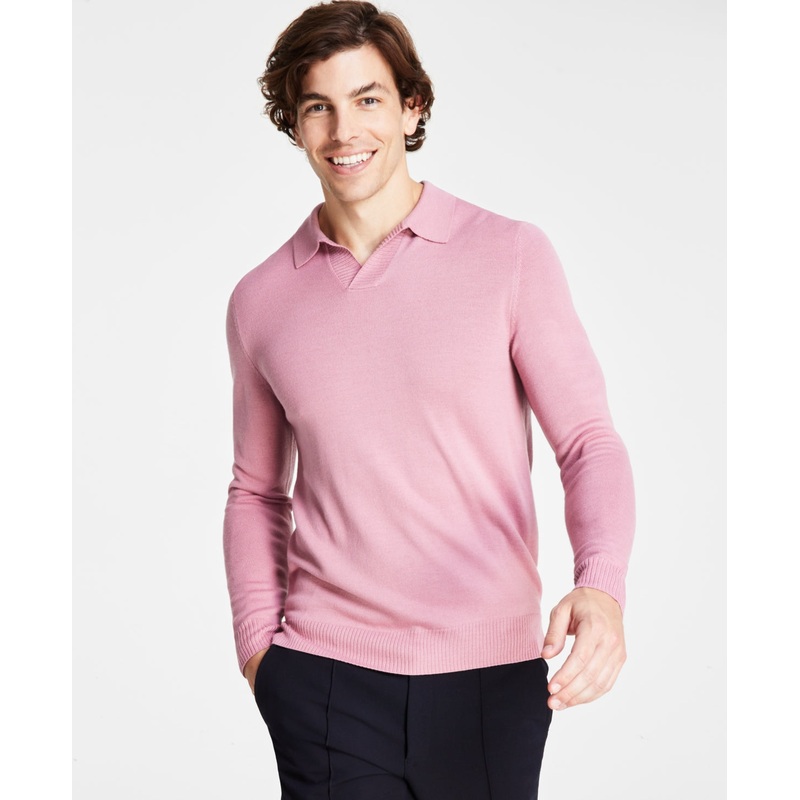 Alfani Men's Regular-Fit Sweater Johnny Collar Polo Shirt XL Pink Rose Petal