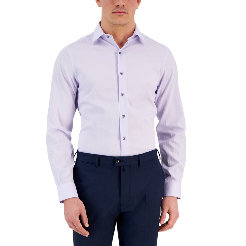 Alfani Men's Slim Fit Herringbone Dress Shirt Purple Lavender 14 14.5 32 33