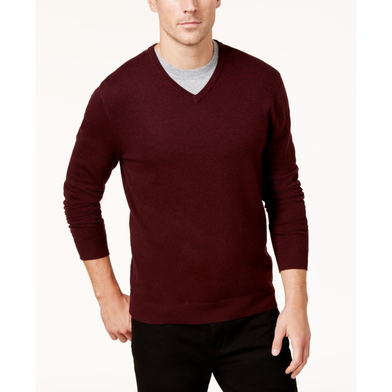 Alfani Men's Solid V Neck Cotton Sweater Port Heather Red 3XL