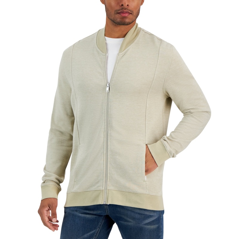 Alfani Men's Zip-Front Sweater Jacket Large Tan Twill Combo