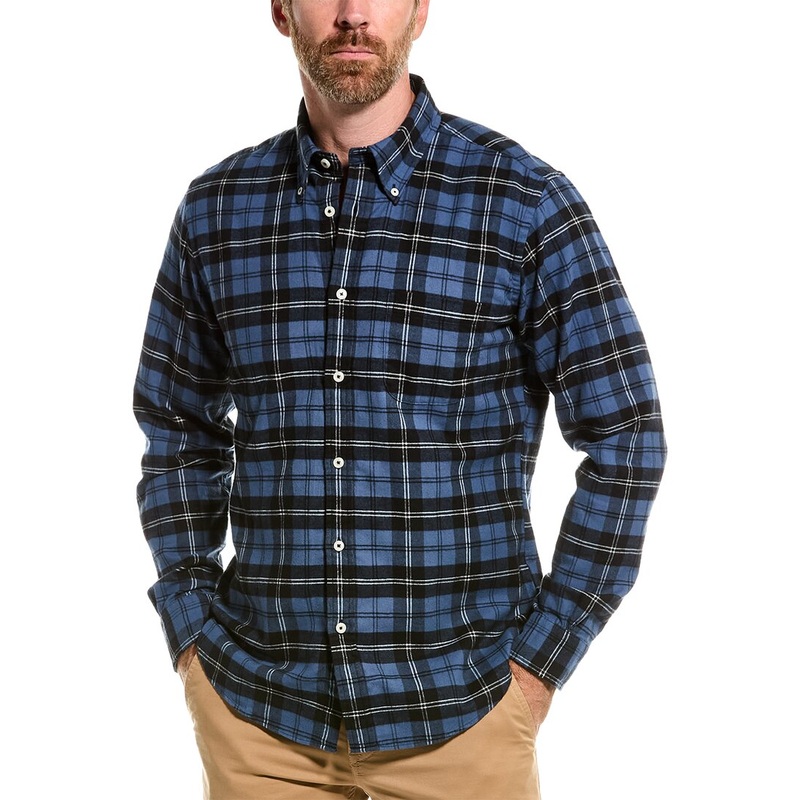 Brooks Brothers Mens Regent Flannel Button Down Shirt Blue Black Large