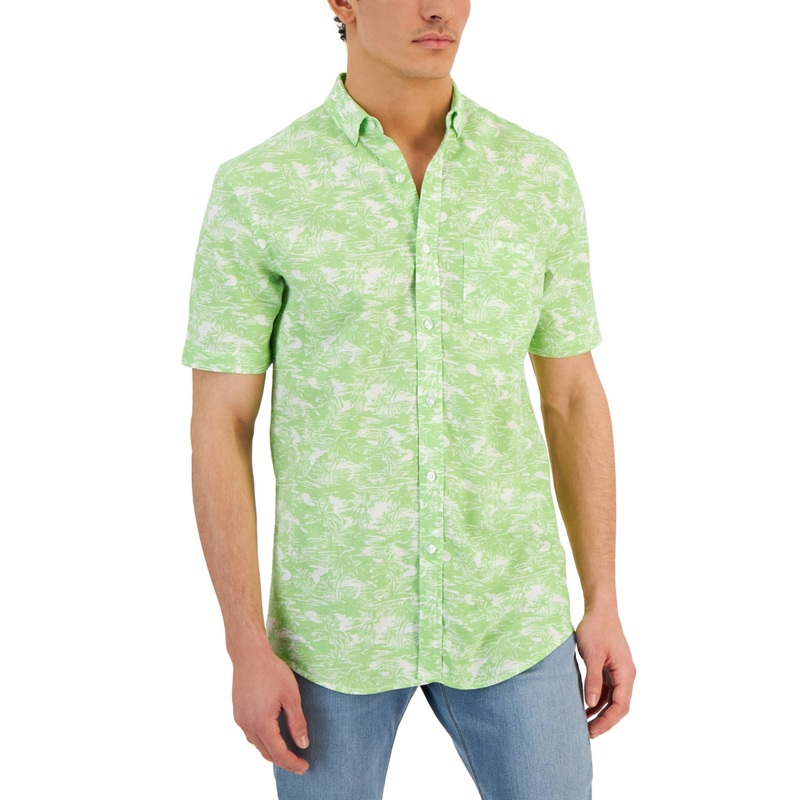 Club Room Men's Kalani Classic Fit Tropical Button Down Shirt Green Medium