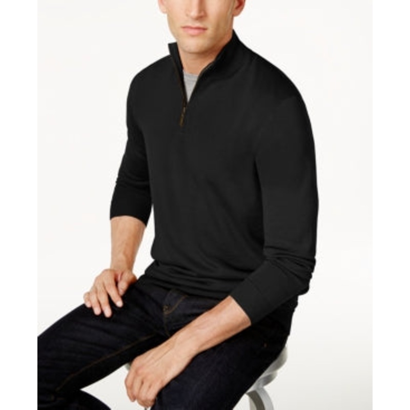 Club Room Men's Quarter Zip Merino Wool Blend Sweater Deep Black XL