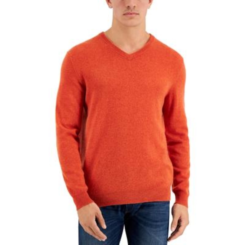 Club Room Mens Cashmere Pullover V Neck Sweater Orange