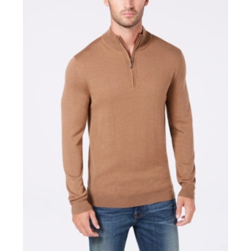 Club Room Mens Quarter Zip Wool Blend Pullover Sweater Brown XXL