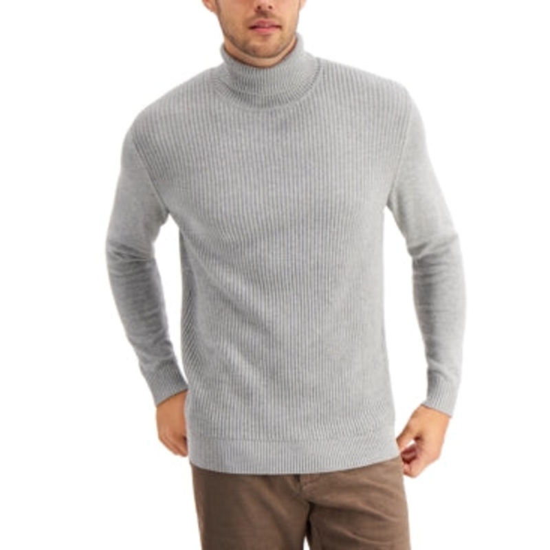 Club Room Mens Textured Cotton Blend Turtleneck Soft Grey Heather XL