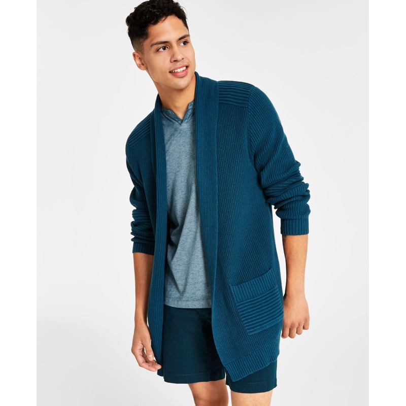 International Concepts Men's Ribbed Shawl Collar Cardigan Dark Kale Blue XL