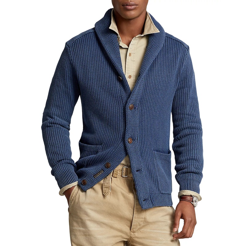 Polo Ralph Lauren Cotton Shawl Collar Cardigan Sweater Large Blue