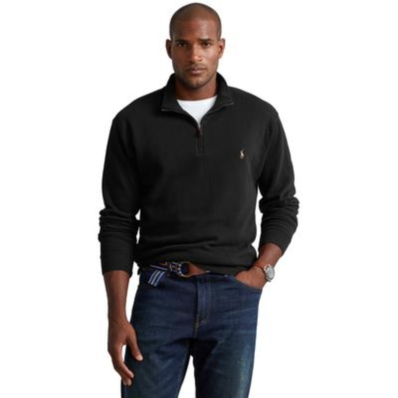 Polo Ralph Lauren Men's Big Tall Estate Rib Quarter Zip Pullover Black 2XLT