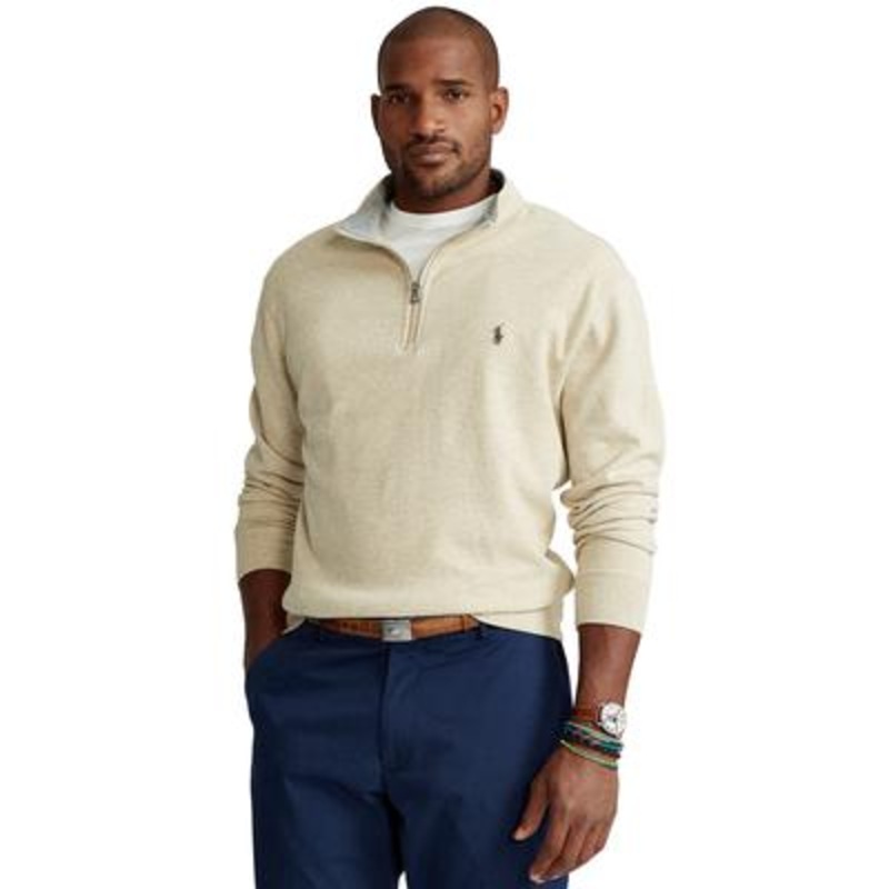 Polo Ralph Lauren Men's Big & Tall Jersey Quarter-Zip Sweater 4XB Tan Beige