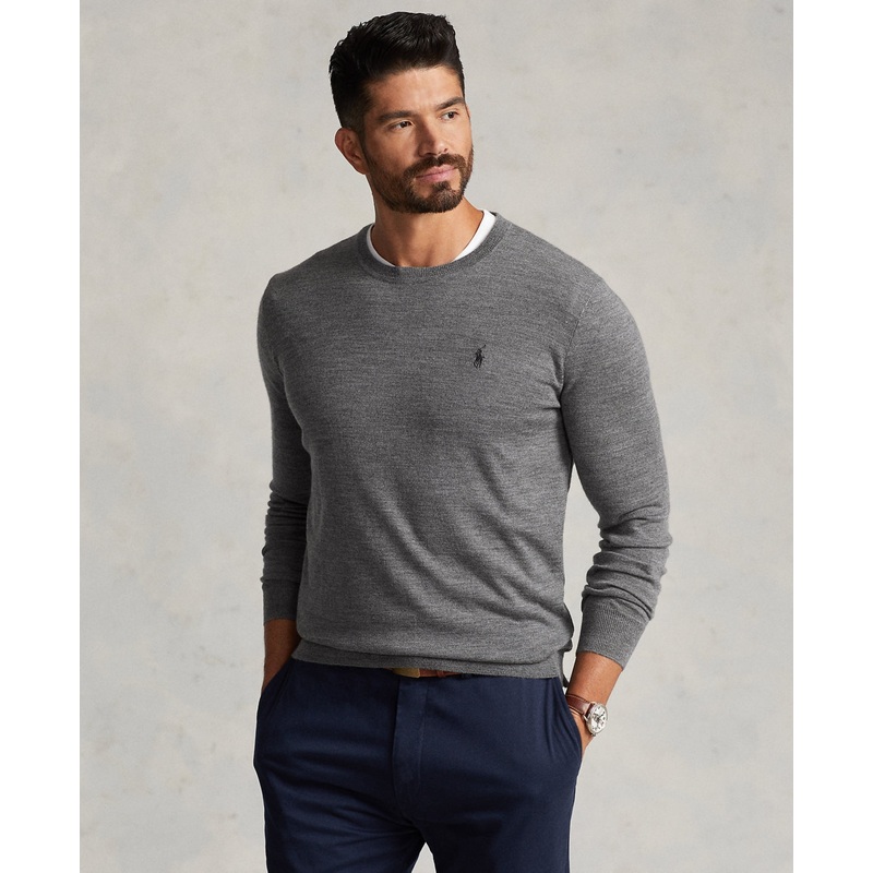 Polo Ralph Lauren Men's Big Tall Washable Wool Crewneck Sweater Grey 2XB