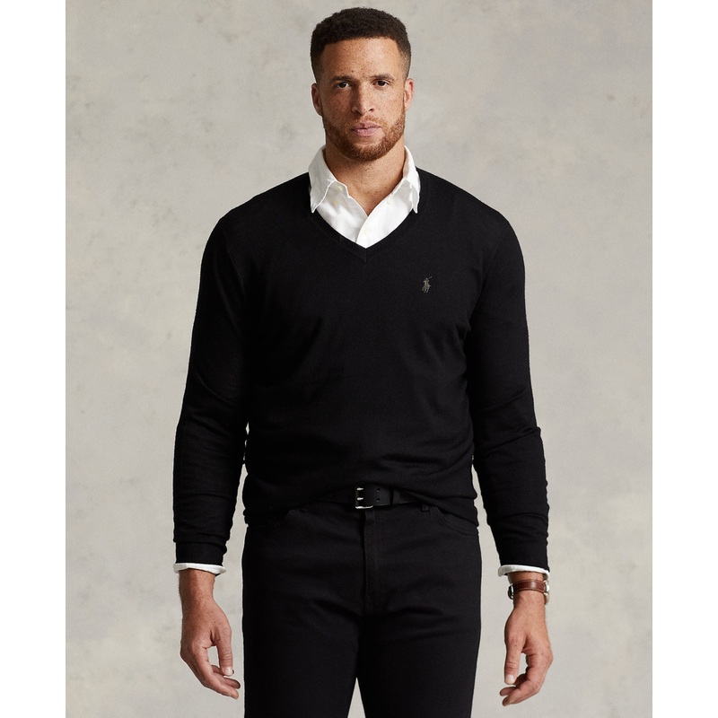 Polo Ralph Lauren Men's Big Tall Wool V Neck Sweater Polo Black 2XB