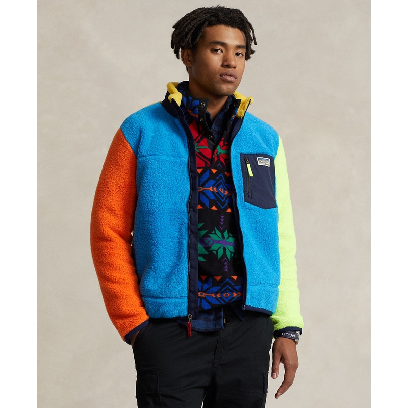 Polo Ralph Lauren Men's Color-Blocked Pile Fleece Jacket XXL 2XL Blue Ocean