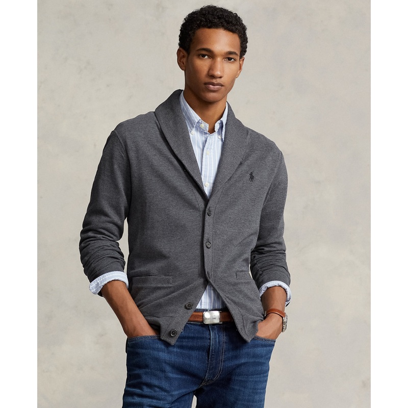 Polo Ralph Lauren Men's Luxury Shawl Neck Cardigan Sweater Large Grey Heather