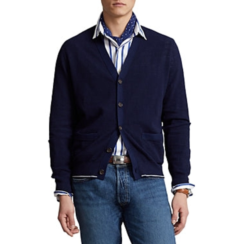 Polo Ralph Lauren Men's Textured V Neck Cardigan Sweater Navy Blue XXL