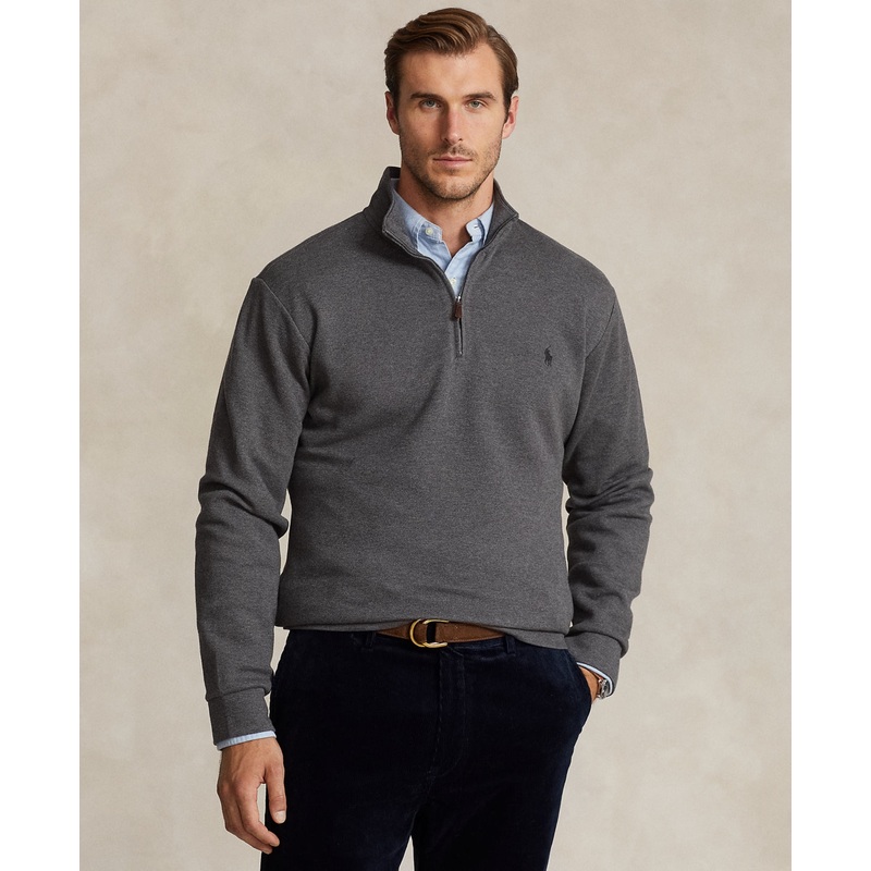 Polo Ralph Lauren Mens Big & Tall Double-Knit Mesh Quarter-Zip Sweater XLT Grey