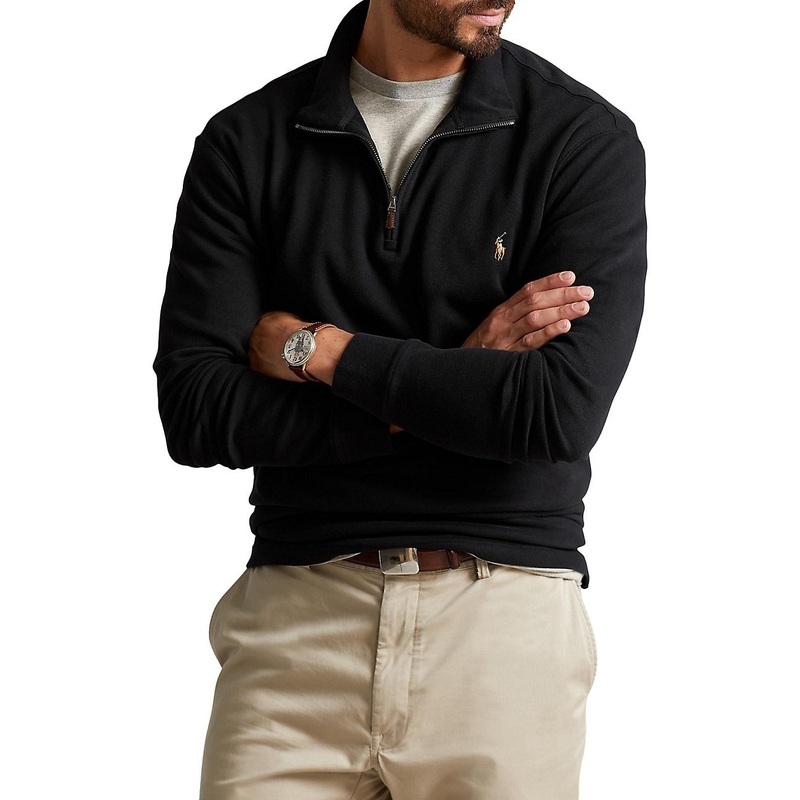 Polo Ralph Lauren Mens Big & Tall Estate-Rib Quarter-Zip Sweater XLT Polo Black
