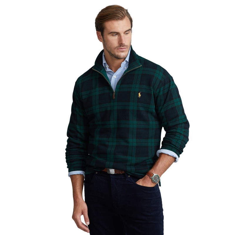 Polo Ralph Lauren Mens Big & Tall Estate Sweater 4LT 4XLT Blackwatch Plaid Green