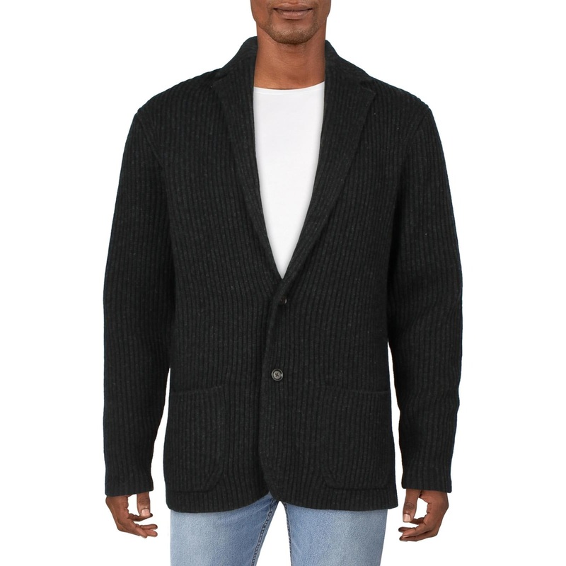 Polo Ralph Lauren Mens Wool Ribbed Knit Cardigan Sweater Large Charcoal Grey