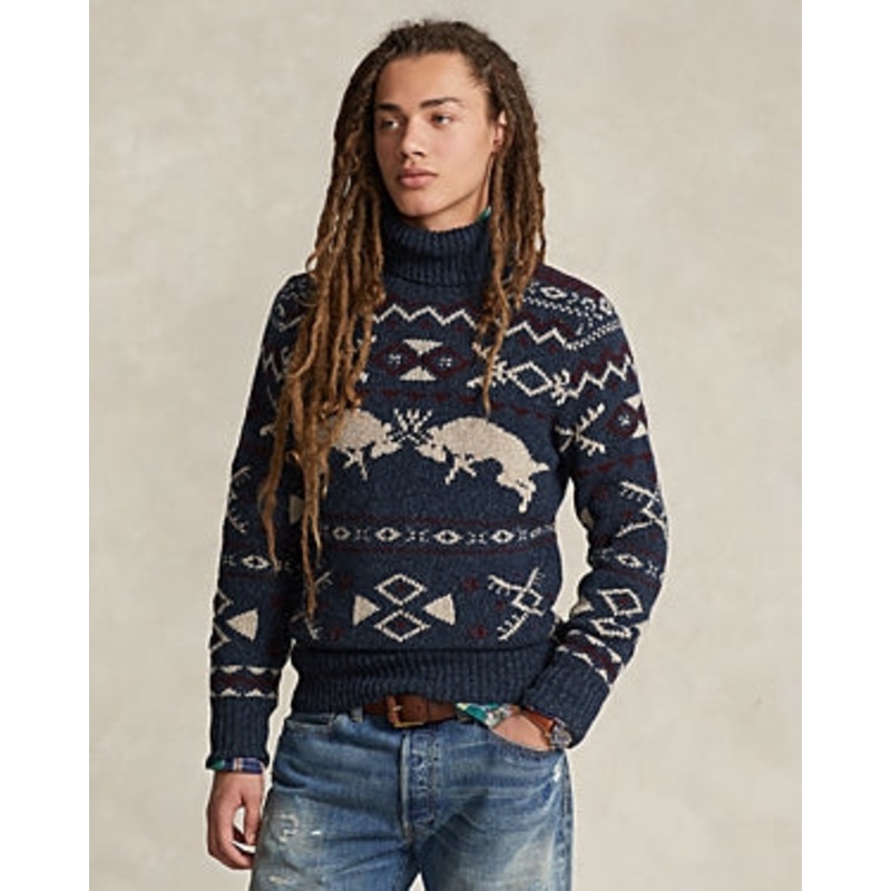 Polo Ralph Lauren Regular Fit Wool Cashmere Patterned Turtleneck Sweater Medium