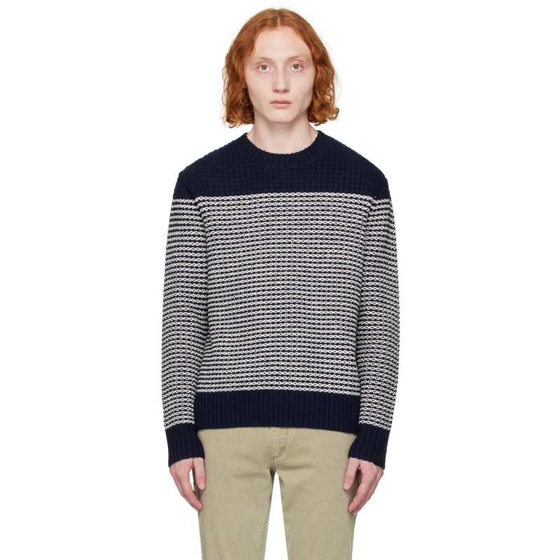 Rag & Bone Ernie Color Blocked Wool Sweater Large Navy Blue