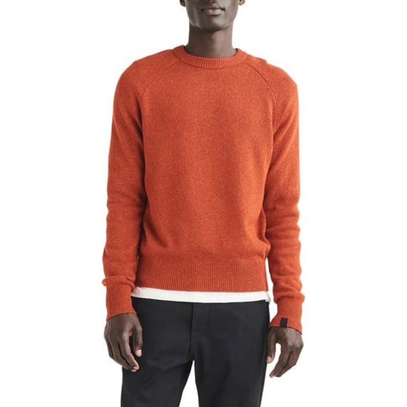 Rag & Bone Mens Harlow Donegal Crewneck Sweater XL Rust Red