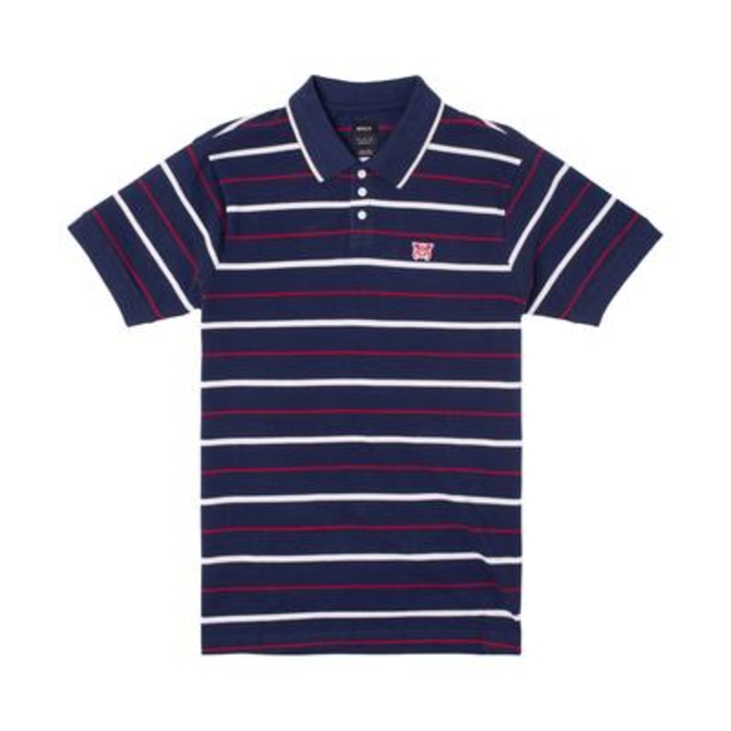 RVCA Mens Collared Striped Polo Shirt Navy Blue White Xl