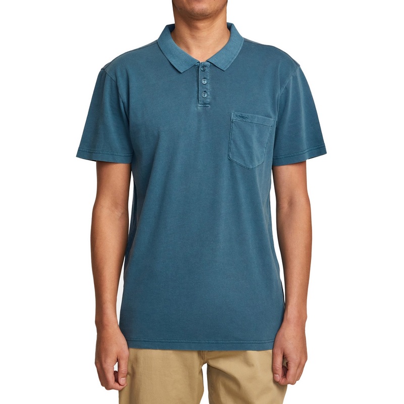 RVCA Mens Short Sleeve Knit Pigment Polo Shirt Duck Blue Small