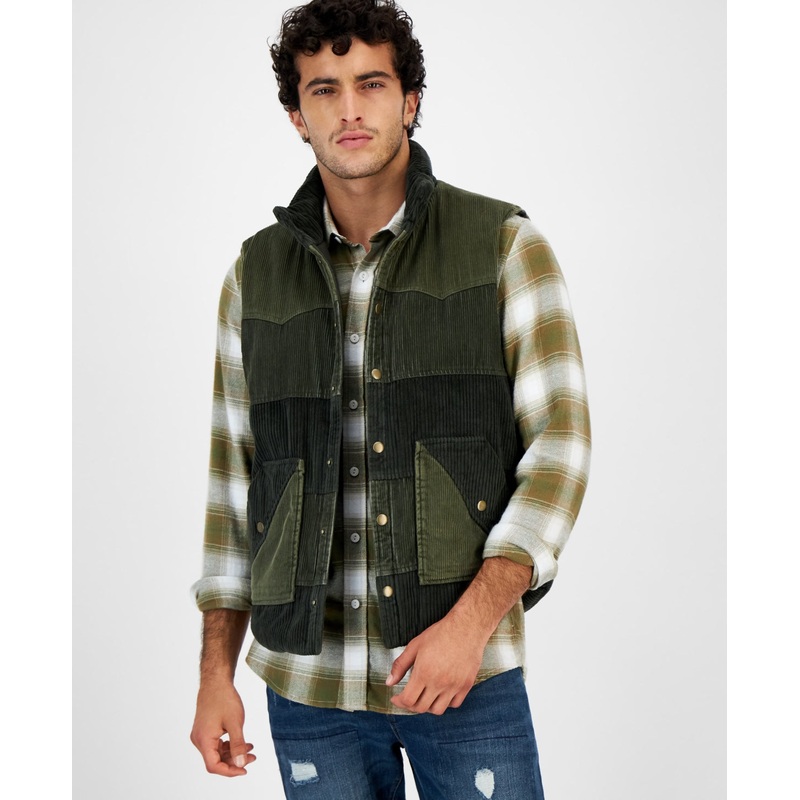 Sun Stone Men's Daniel Corduroy Vest Hunter Basil Green Large