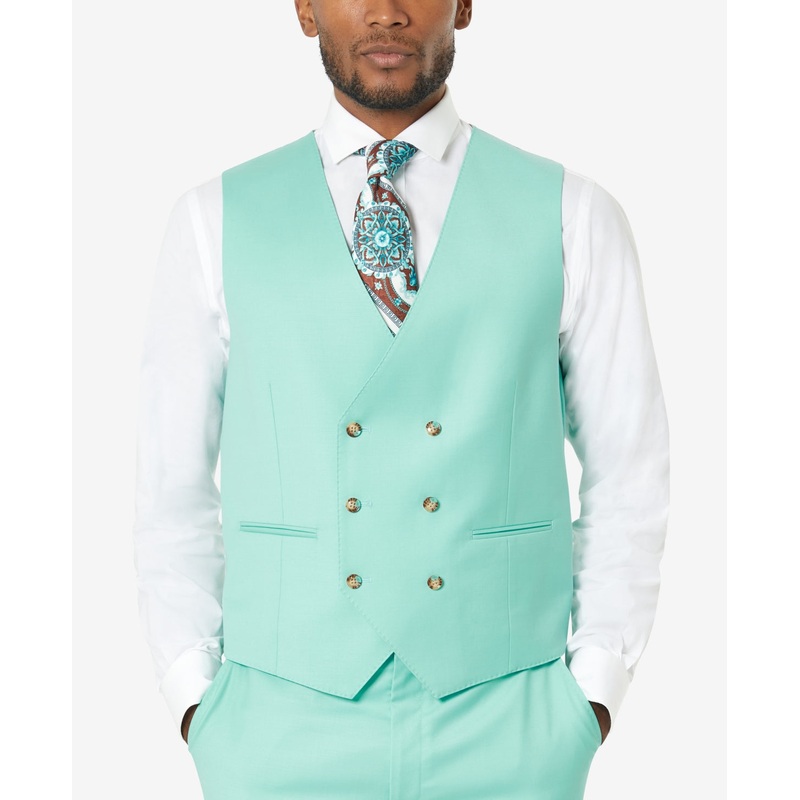 Tayion Collection Men's Classic Fit Wool Suit Vest Teal Small