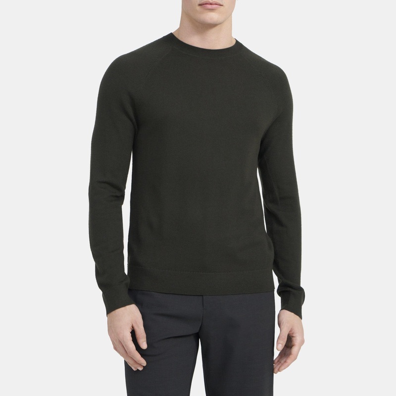 Theory Mens Crewneck Sweater Merino Wool Green Large