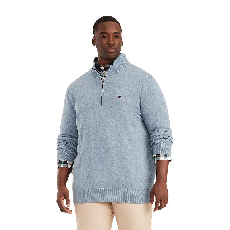Tommy Hilfiger Men's Big Tall Quarter Zip Sweater Captains Blue Heather 4XLT