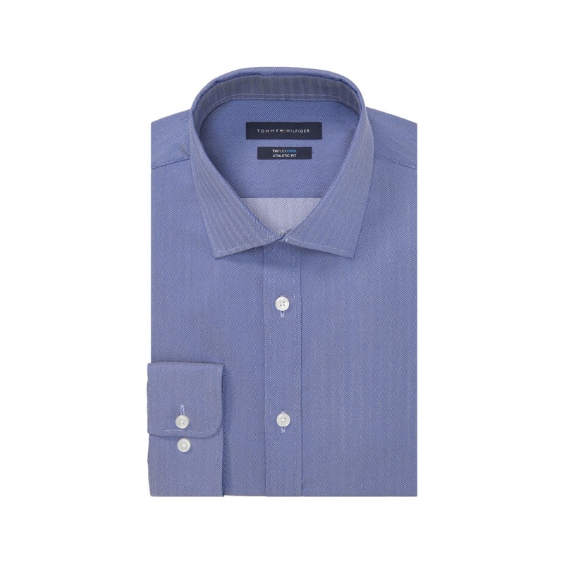 Tommy Hilfiger Men's Flex Cool Athletic Fit Dress Shirt Indigo Blue 15.5 32 33