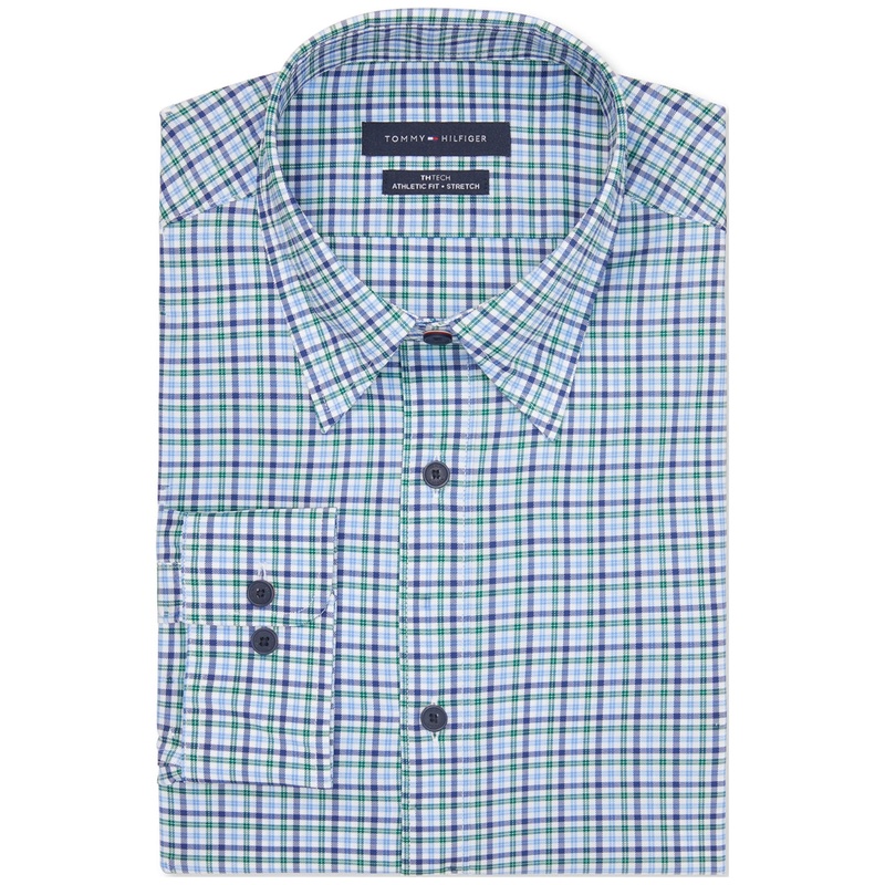 Tommy Hilfiger Men's Slim Fit Performance Button Down Dress Shirt Blue Small