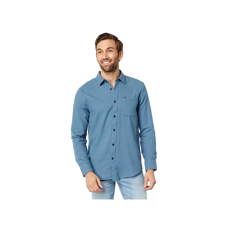 Volcom Mens Caden Long Sleeve Button Down Shirt Slate Blue Small