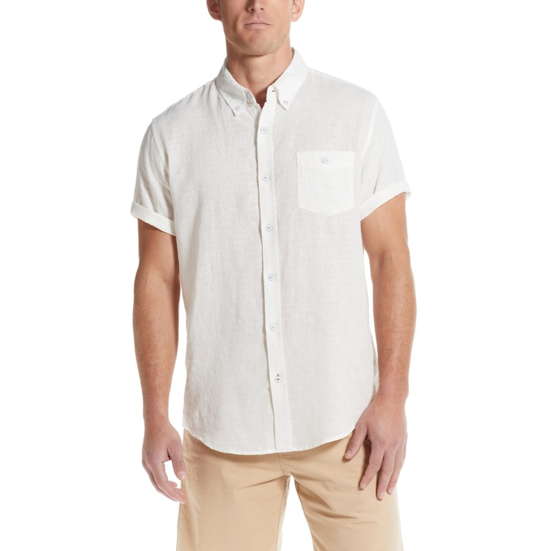 Weatherproof Vintage Men's Slub Short Sleeve Button Down Shirt White Large