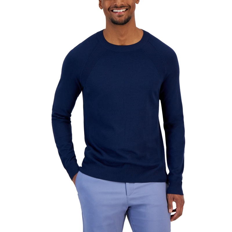 Alfani Men's Ribbed Raglan Crewneck Sweater Neo Navy XL