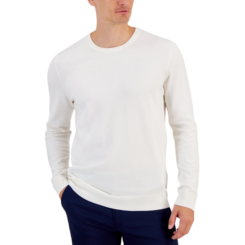 Alfani Men's Solid Crewneck Sweater Vanilla Ice Beige Large
