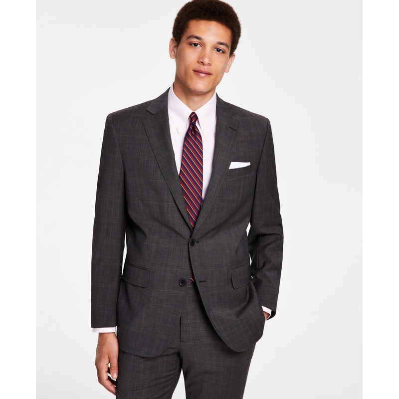 B by Brooks Brothers Men's Stretch Classic Wool Suit Jacket 44L Brown Plaid