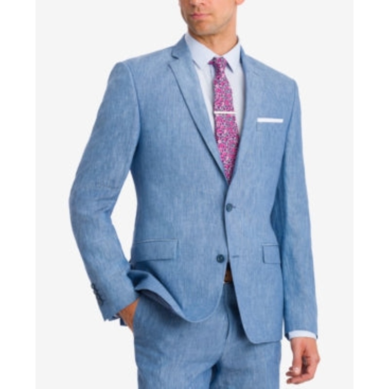 Bar Iii Men's Slim Fit Linen Sport Coat Blazer Blue 42L