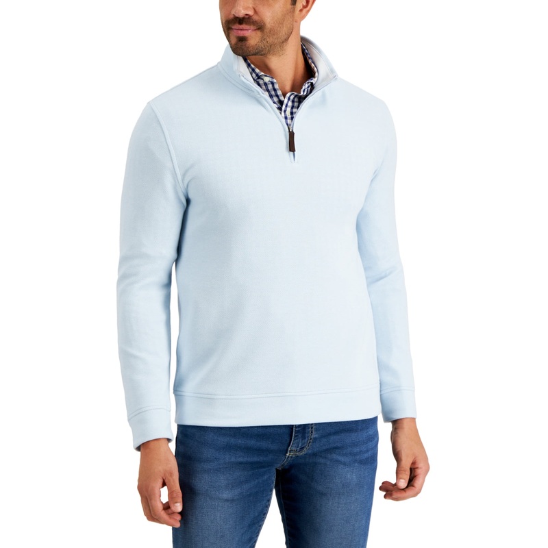 Club Room Men's Birdseye Quarter-Zip Sweater Billowing Cloud Blue Large