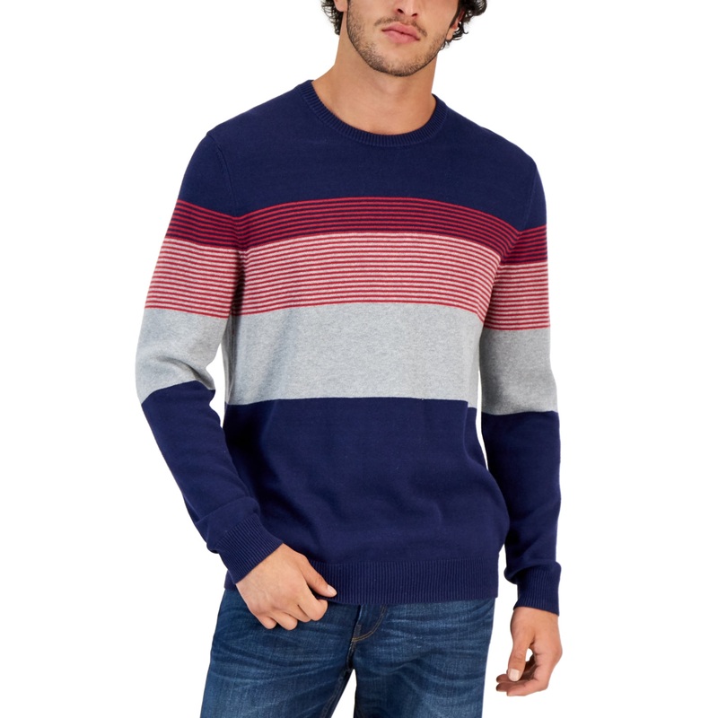 Club Room Men's Striped Sweater Navy Blue Large