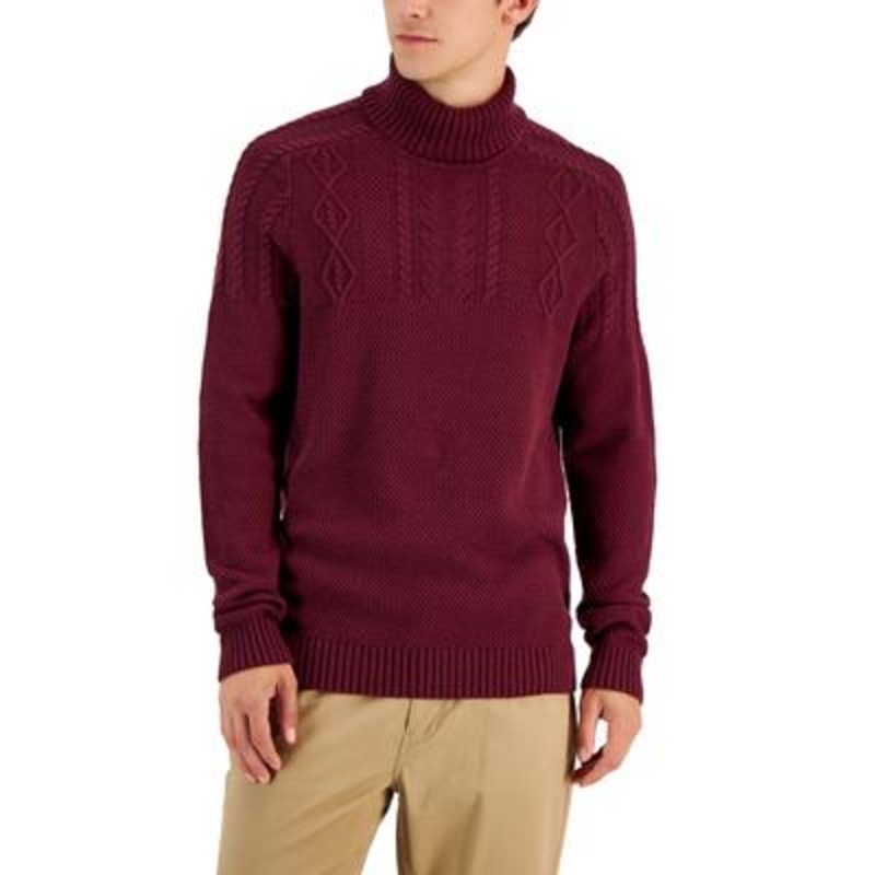 Club Room Mens Chunky Cable Knit Turtle Neck Sweater Red Size Large
