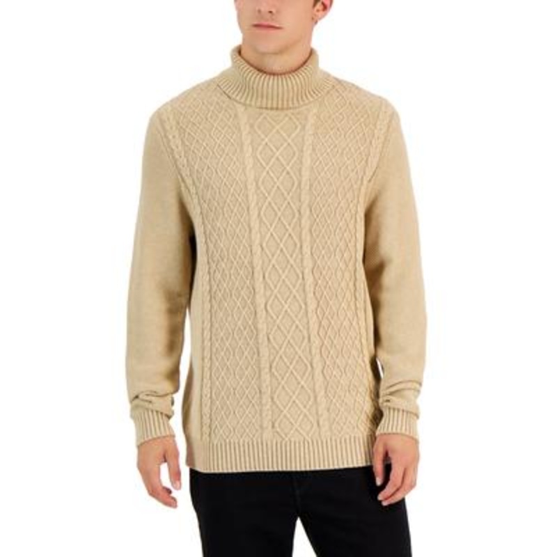 Club Room Mens Chunky Turtleneck Sweater Large Tan / Beige Cotton
