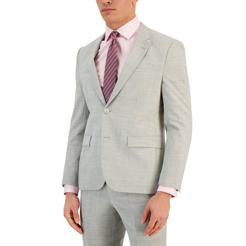 Hugo Boss Men's Modern-Fit Check-Print Superflex Suit Jacket 48R Grey Plaid